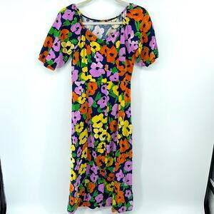 Princess Highway Modcloth linen blend floral sweetheart neck button up dress